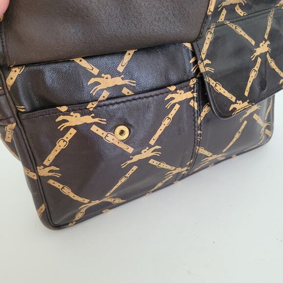 Longchamp Paris Signature Geniue Leather Clutch Brown Pouch Zip Around Bag - Picture 9 of 11